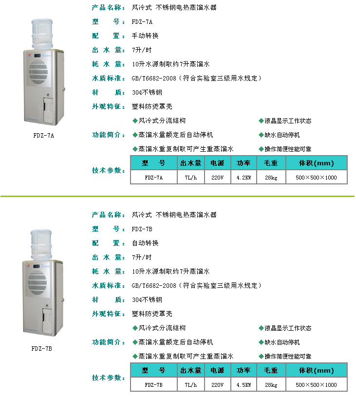 电热蒸馏水器（风冷式、自动转换）