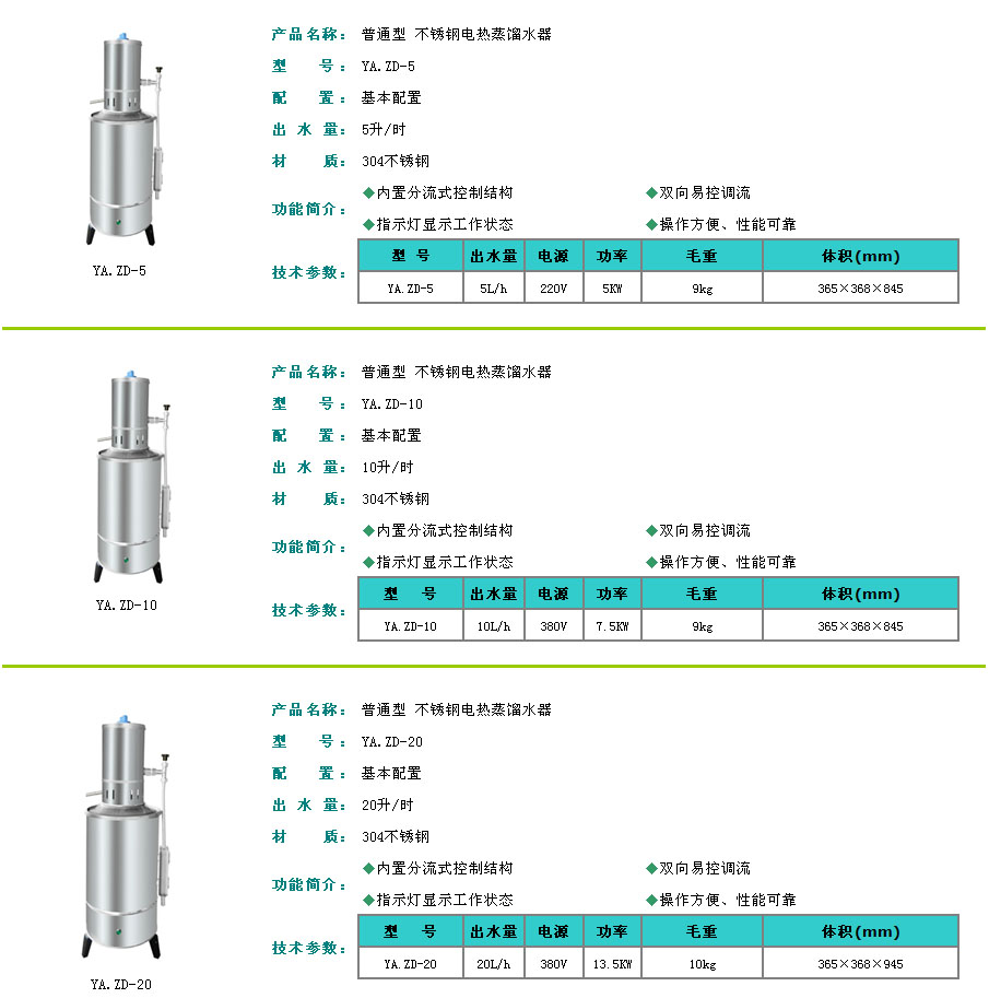 电热蒸馏水器（普通、CR胆）